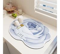Morbuy Tappetino Scolapiatti Silicone, Assorbente Tappetini Lavello per Cucina Bancone, Pattern di Rose Scolapiatti da Lavello Asciugatura Rapida (40x50cm,Blu)