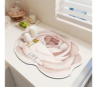 Morbuy Tappetino Scolapiatti Silicone, Assorbente Tappetini Lavello per Cucina Bancone, Pattern di Rose Scolapiatti da Lavello Asciugatura Rapida (40x50cm,Rosa)