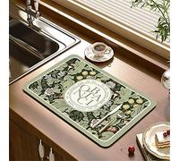 Morbuy Tappetino Scolapiatti, Super Assorbente Tappetini Lavello per Cucina Bancone, Fiore Stampa Scolapiatti da Lavello Asciugatura Rapida, Sgocciolatoio per Lavello (30x40cm,Foglia Verde)