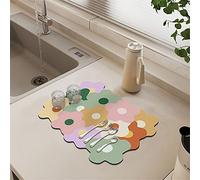 Morbuy Tappetino Scolapiatti, Super Assorbente Tappetini Lavello per Cucina Bancone, Fiori Stampa Scolapiatti da Lavello Asciugatura Rapida, Sgocciolatoio per Lavello (40x60cm,Fiore verde rosa)