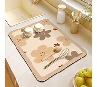 Morbuy Tappetino Scolapiatti, Tappetino per Macchina da caffè, per Asciugare i Piatti, Motivo Floreale Nordico, Assorbente Antiscivolo Tappetini Lavello per Cucina Bancone (40x60cm,Floreale Cachi)