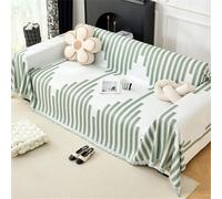 Morbuy Telo Copridivano Grande 2 3 4 5 Posti, Coperta Divano Invernale con Frange Decorative Multiuso Morbida Copri Divano Protezione per Mobili e Divano (180x300cm,Striscia/Verde)