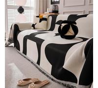 Morbuy Telo Copridivano Grande 2 3 4 5 Posti, Coperta Divano Invernale con Frange Decorative Multiuso Morbida Copri Divano Protezione per Mobili e Divano (180 * 300cm,Moda-Nero)