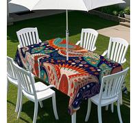 Morbuy Tovaglia per Esterno con Foro per Ombrellone, Stile Etnico Tovaglia Rettangolare Esterno Impermeabile Antimacchia con Cerniera Copritavolo da Giardino per Feste (Stile esotico,259x152cm)