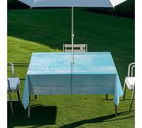 Morbuy Tovaglia per Esterno con Foro per Ombrellone, Stile Tavola di Legno 3D Tovaglia Rettangolare Impermeabile Antimacchia con Cerniera Copritavolo da Giardino (Azzurro chiaro,213x152cm)