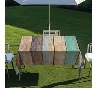 Morbuy Tovaglia per Esterno con Foro per Ombrellone, Stile Tavola di Legno 3D Tovaglia Rettangolare Impermeabile Antimacchia con Cerniera Copritavolo da Giardino (Stile vintage,213x152cm)