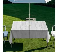 Morbuy Tovaglia per Esterno con Foro per Ombrellone, Stile Tavola di Legno 3D Tovaglia Rettangolare Impermeabile Antimacchia con Cerniera Copritavolo da Giardino (Grigio chiaro,259x152cm)
