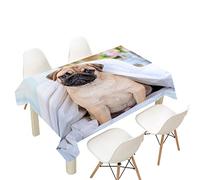 Morbuy Tovaglia Rettangolare Antimacchia Impermeabile, 3D Carlino Cucciolo Stampa Tovaglie Idrorepellente Copritavolo per Decorative Cucina Giardino Compleanno (Modello Carlino,100x140cm)