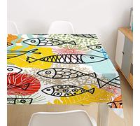 Morbuy Tovaglia Rettangolare di 3D Ocean World Stampa, Tovaglie da Tavolo Impermeabile Antimacchia 100% Poliestere per Cucina Giardino Feste Decorazioni (Pesce di Doodle,90x90cm)