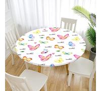 Morbuy Tovaglia Rotonda Antimacchia, Farfalla Stampa Copritavolo Elastico Rotondo, Impermeabile Lavabile Tovaglie da Tavola in Poliestere per Cucina Giardino Feste (rosa,Diametro 90cm)