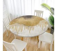 Morbuy Tovaglia Rotonda Antimacchia, Graffiti Copritavolo Elastico Rotondo, Impermeabile Lavabile Tovaglie da Tavola in Poliestere per Cucina Giardino Feste (oro beige,Diametro 120cm)