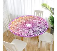 Morbuy Tovaglia Rotonda Antimacchia, Mandala Tovalie da Tavola con Bordo Elastico, Lavabile Copritavolo Elastico per Cucina Giardino Feste (Diametro 130cm,Rosa)