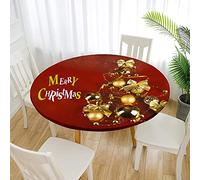 Morbuy Tovaglia Rotonda Antimacchia, Natale Tovalie da Tavola con Bordo Elastico, Lavabile Copritavolo Elastico in Poliestere per Cucina Giardino Feste (Campana di Natale,Diametro 120cm)