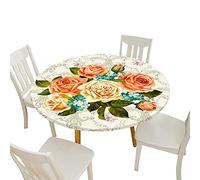 Morbuy Tovaglia Rotonda con Bordo Elastico, 3D Rosa Fiore Stampa Tovaglie Impermeabile Idrorepellente Antimacchia Tovaglia per Pranzo Giardino Salotto (Arancia,Diametro 90cm)