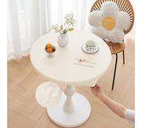 Morbuy Tovaglia Rotonda Giardino Exterior Impermeabile Tovaglie da Tavola, Pelle PU Tovaglia Antimacchia Lavabile per Salotto Pranzo, con Bordo Elastico (Beige,Tavolo Diametro 120cm)