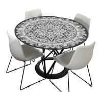 Morbuy Tovaglia Rotondo in Poliestere con Bordo Elastico, Mandala Stampa Lavabile Tovaglie da Tavola Impermeabile Tovaglia per Salotto Pranzo Giardino Decorazione (Grigio Nero,120cm)