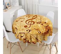 Morbuy Tovaglia Rotondo Antimacchia, 3D Musica Stampa Tovaglie da Tavola in Poliestere Impermeabile Lavabile per Cucina Giardino Feste Decorazione (Ingiallito,Diametro 100cm)