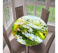 Morbuy Tovaglia Rotondo Antimacchia con Bordo Elastico, 3D Margherita Stampa Tovaglie da Tavola in Poliestere Impermeabile Lavabile per Cucina Giardino Decorazione (Luce del Sole,Diametro 160cm)