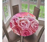 Morbuy Tovaglia Rotondo Antimacchia con Bordo Elastico, Rosa Stampa Tovaglie da Tavola in Poliestere Impermeabile Lavabile per Cucina Giardino Decorazione (Cuore Rosa,Diametro 130cm)
