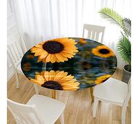 Morbuy Tovaglia Rotondo in Poliestere, Girasole Tovaglie da Tavola Impermeabile Lavabile Tovaglia con Bordo Elastico per Salotto Pranzo Giardino (Girasole d'Acqua,Diametro 120cm)