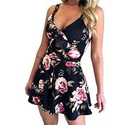 Morbuy Tutine da Donna Estivo, Sexy Jumpsuit Elegante Pagliaccetti Senza Maniche Scollo V Monopezzi Elasticizzato Stampa Floreale Tute Corta Tuta Intera (Rosa,L)