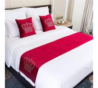 Morbuy Velluto Runner Letto Matrimoniale,Modello di Corona Corridore Letto Moderno Nordico, Morbido Confortevole Sciarpa Scarf Runner Decorazione per Hotel (Rosso,45 * 45cm Pillowcase 1 pc)
