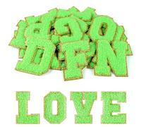 Morcheiong 26 toppe autoadesive in ciniglia, lettere dalla A alla Z, lettere in ciniglia, per abbigliamento, tessuto, scarpe, borse fai da te (verde brillante)