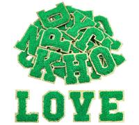 Morcheiong 26 toppe autoadesive in ciniglia, lettere dalla A alla Z, lettere in ciniglia, per vestiti, tessuti, scarpe, borse fai da te (verde scuro)