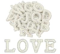 Morcheiong 52 Pezzi Toppe con Lettere di Perle e Strass Autoadesive A-Z, Toppe con Lettere di Perle da Attaccare per Vestiti, Tessuti, Zaini (Multicolore)
