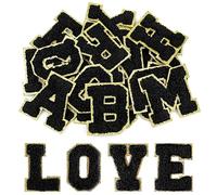 Morcheiong 52 toppe autoadesive in ciniglia, lettere dalla A alla Z, lettere in ciniglia, per abbigliamento, tessuto, scarpe, borse fai da te, (nero)