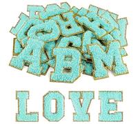 Morcheiong 52 toppe autoadesive in ciniglia, lettere dalla A alla Z, termoadesive per vestiti, tessuti, scarpe, borse fai da te, colore: blu