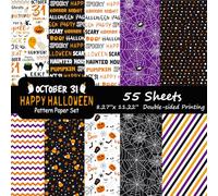 Morcheiong 55 fogli di carta decorativa con motivo Halloween su entrambi i lati, per la creazione di biglietti, album fotografici, 10 disegni (viola, 21 x 28,5 cm)