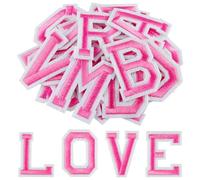 Morcheiong 78 pezzi Toppe termoadesive con lettere A-Z, toppa ricamata con alfabeto da 5 cm per abbigliamento, pantaloni, cappelli, borse - Rosa