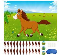Morcheiong Pin The Tail on The Horse Party Game con 48 code, Western Farm Compleanno Bomboniere Forniture Decorazioni per bambini
