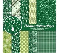 Morcheiong Set di 55 fogli di carta decorativa con motivo Merry Christmas, per realizzare biglietti, album fotografici, 10 disegni (verde, 14,5 x 21 cm)