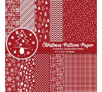 Morcheiong Set di 55 fogli di carta decorativa con motivo Merry Christmas, per realizzare biglietti, album fotografici, album fotografici, 10 disegni (rosso, 14,5 x 21 cm)