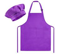 Morcheiong Set di cappello da chef e grembiule, grembiule regolabile per bambini e cappello da chef con 2 grandi tasche per bambini, per cucinare, dipingere, fare attività di cottura, Viola scuro,