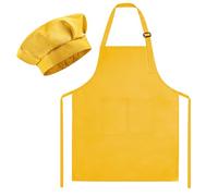 Morcheiong Set di cappello da chef e grembiule, regolabile, giallo, grembiule da pittura e cappello da chef con 2 grandi tasche per bambini, per cucinare, dipingere, fare attività di cottura, Giallo,