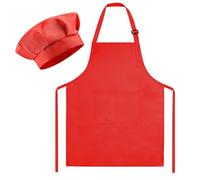 Morcheiong Set di cappello da chef e grembiule, regolabile, rosso, grembiule da pittura e cappello da chef con 2 grandi tasche per bambini, per cucinare, dipingere, fare attività di cottura, Rosso,