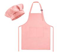 Morcheiong Set di cappello e grembiule da chef regolabile, rosa chiaro, con 2 grandi tasche per bambini, per cucinare e dipingere