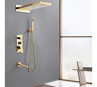 Morden - Sistema doccia da incasso a incasso, termostato, soffione a pioggia, con doccetta LCD, indicatore di temperatura, 3 funzioni, in ottone (oro)