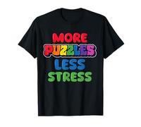More Puzzle Less Stress Jigsaw Lover Maglietta Grafica Colorata Maglietta