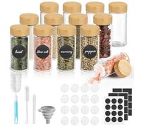 Moreau Set Di 12 Barattoli Per Spezie Per Spezie In Vetro Trasparente Da 120 Ml Con Coperchio In Bambù E, Barattolo Per Spezie Da Cucina Con Pennello E Imbuto