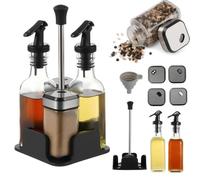 Moreau Set Olio Aceto Sale Pepe, Oliera da Tavola, 4 In 1 Olio e Aceto Set con Oliera 200 Ml X 2, Barattolo Di Spezie 120 Ml X 2 con Il Design a Rotazione della Copertina, Porta Olio Aceto Sale Pepe