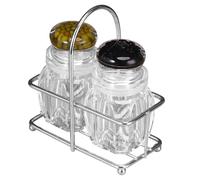 Moreeulsi Set di saliera e pepiera, trasparente, barattoli per condimento con supporto, per cucina, mensola, appartamento, campeggio, controsoffitto, casa, dispensa, picnic