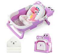 MoreFeel Vasca da bagno pieghevole per neonato con termometro coccodrillo lavanda