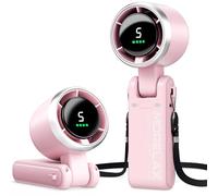 Morelax Ventilatore Portatile a Mano, Raffreddamento Turbo 10m/s, 5 Velocità con Display a LED, 4000 mAh, Ventilatore Pieghevoleda Scrivania/Collo/Tasca per Viaggi, Trucco, All'aperto, Rosa