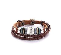 Morella Bracciale da donna in pelle marrone intrecciato con borchie + perline e zirconi, 18 cm, Pelle, Zirconia cubica