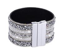 Morella Bracciale Donna Largo Decorato con zirconi e Strass e con Chiusura Magnetica Bianco Argento