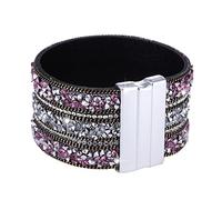 Morella Bracciale Donna Largo Decorato con zirconi e Strass e con Chiusura Magnetica Rosa Argento